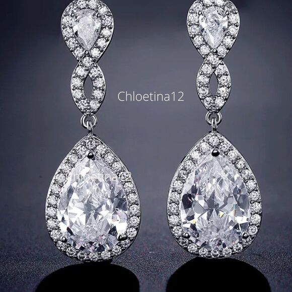 NEW Austrian Crystal Silver Wedding Earrings - Picture 1 of 9